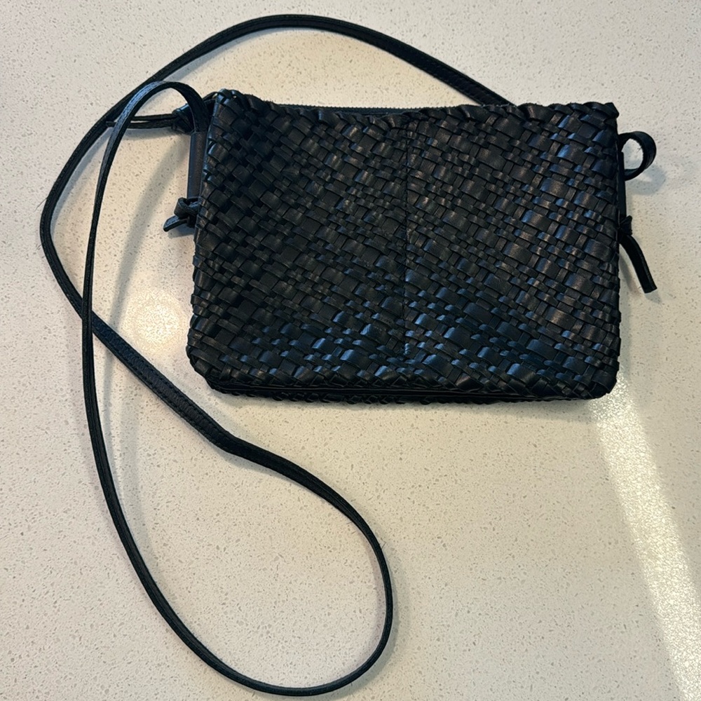 Madewell Crossbody Black Leather Knotted Classic Woven Purse